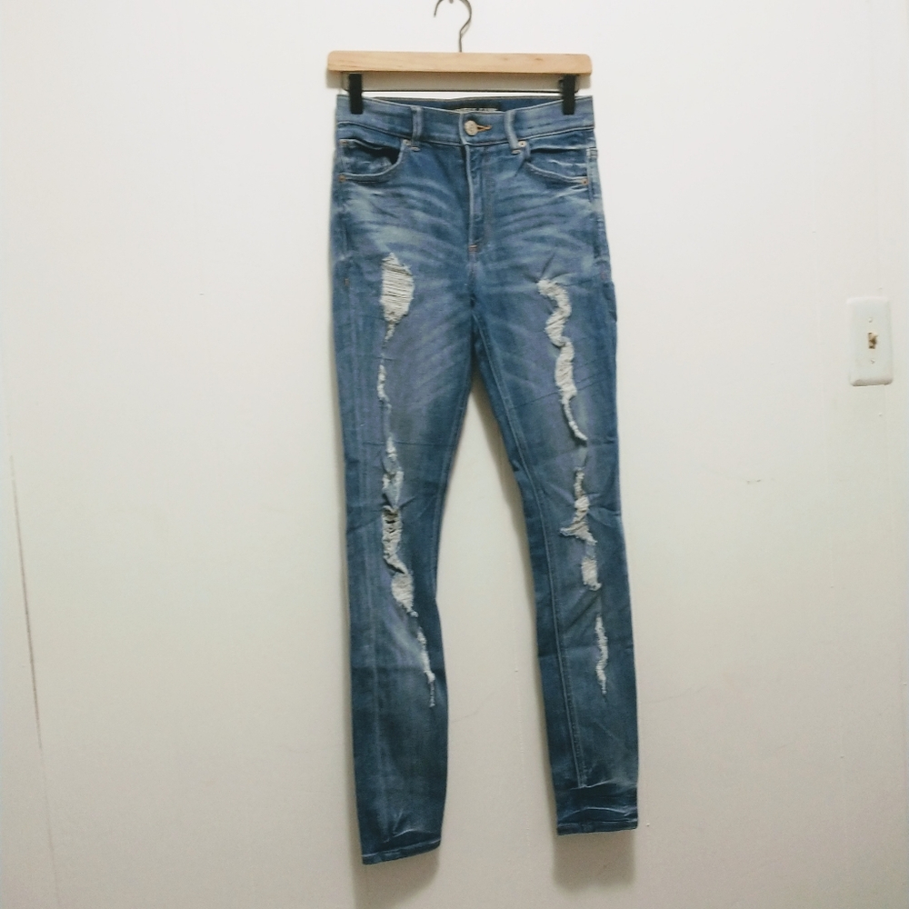 Express mildly distressed high rise jeggings